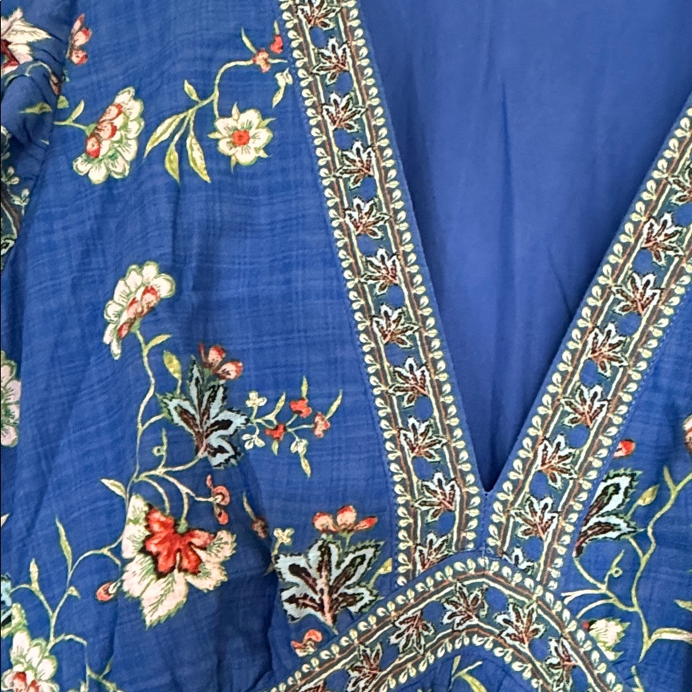 Max Studio Royal Blue Floral V-Neck Maxi Dress with Green Trim - Picture 3 of 7